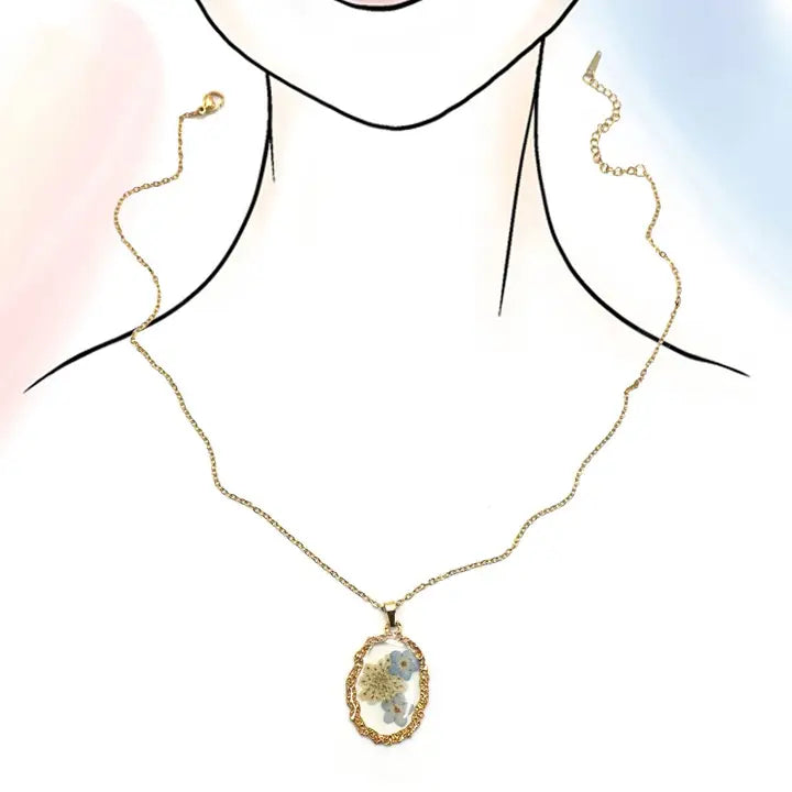18K Stainless Steel Gold Pressed Flower Necklace