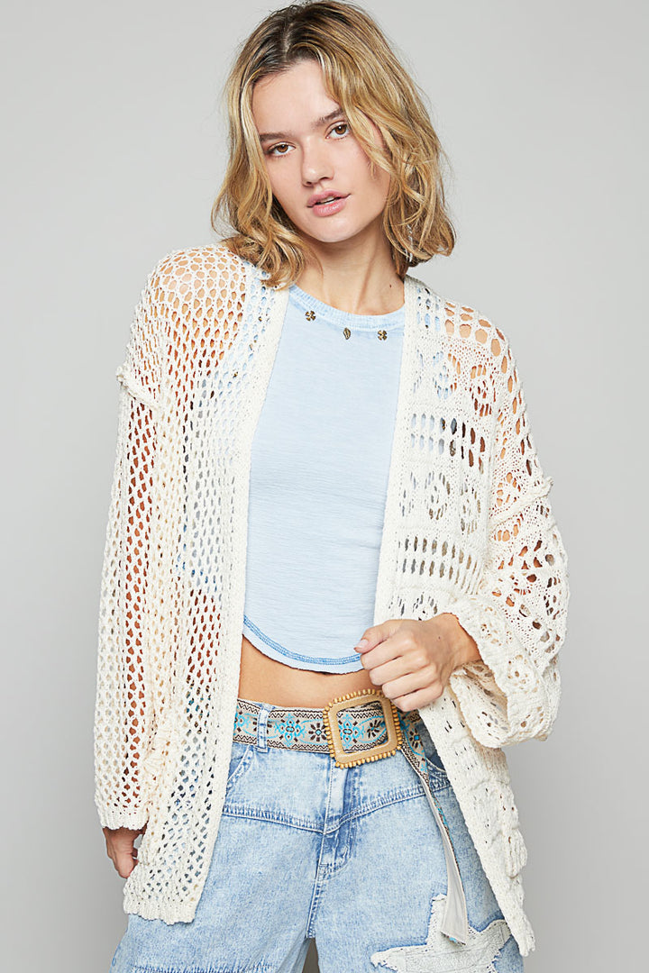 oversized cream open lightweight knit cardigan 