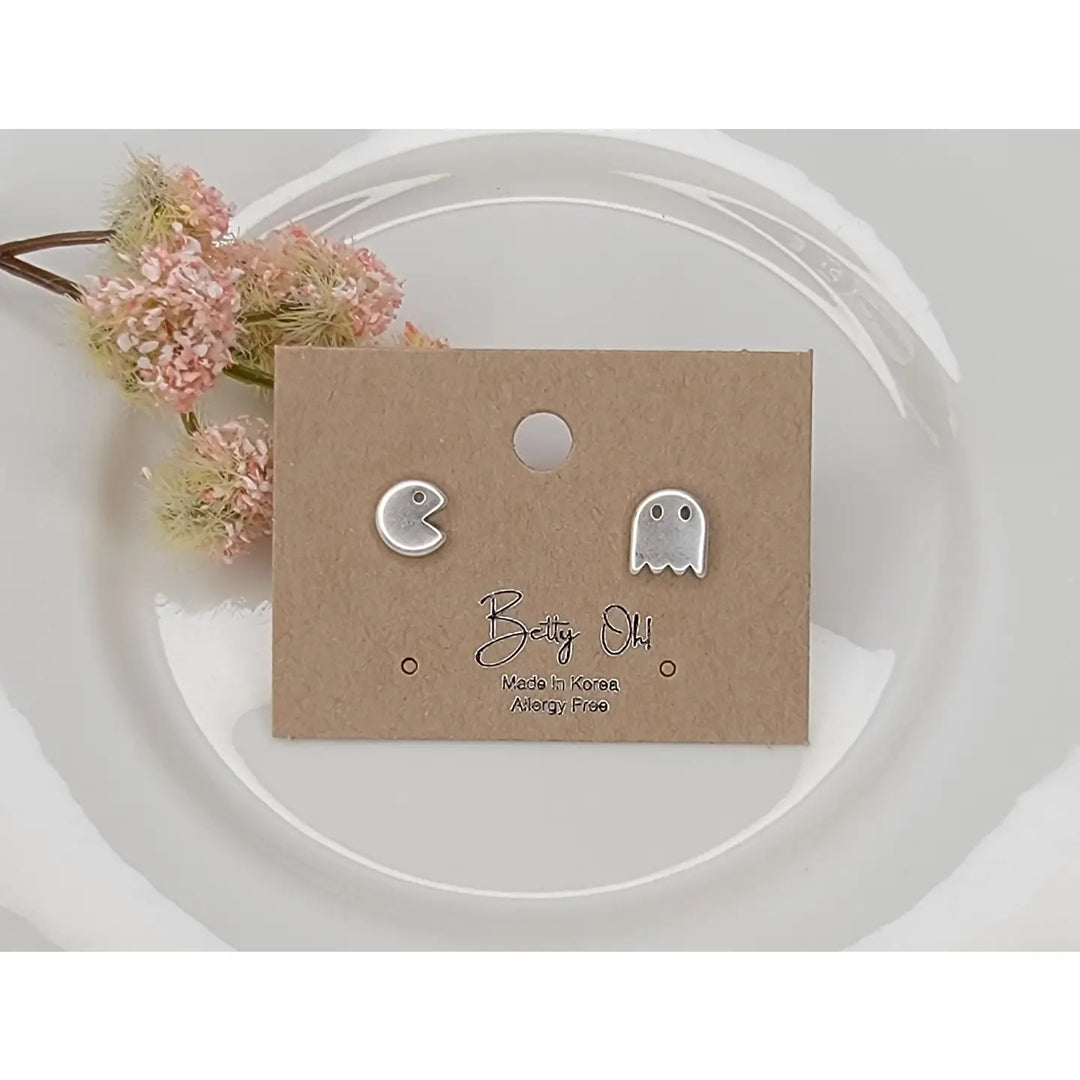 Silver Arcade Game Stud Earrings
