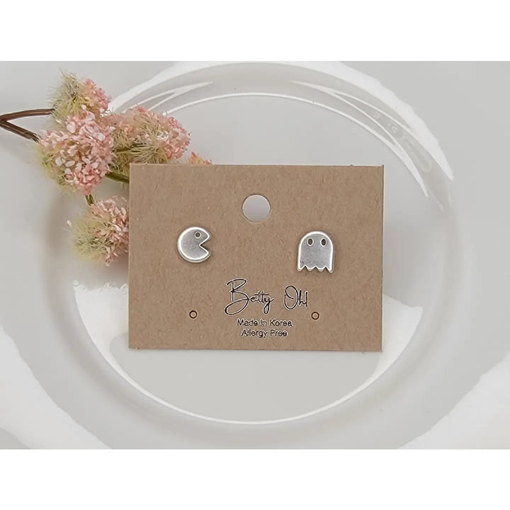 Silver Arcade Game Stud Earrings