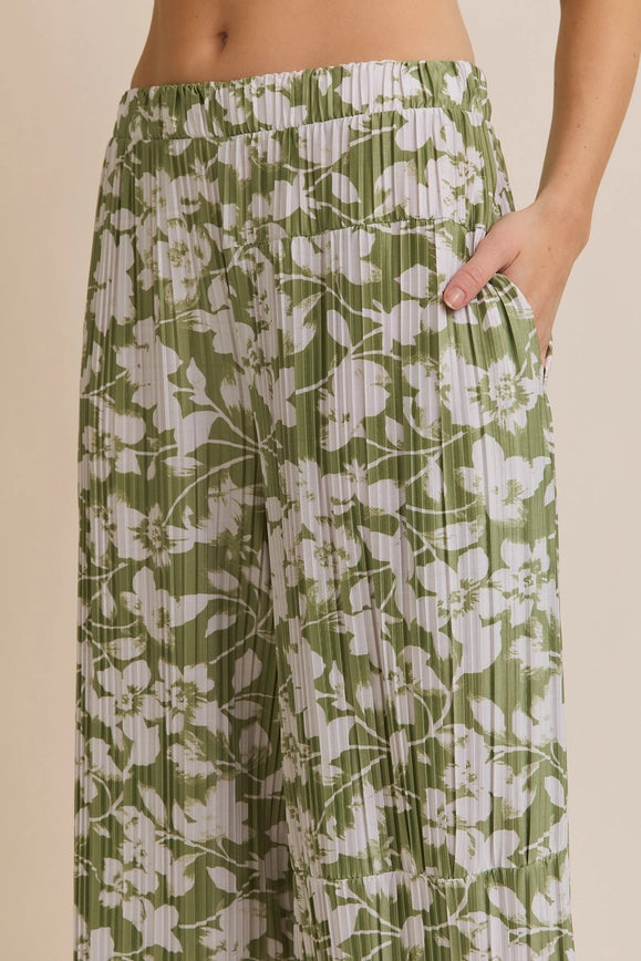 Floral Print Palazzo Pants in Green