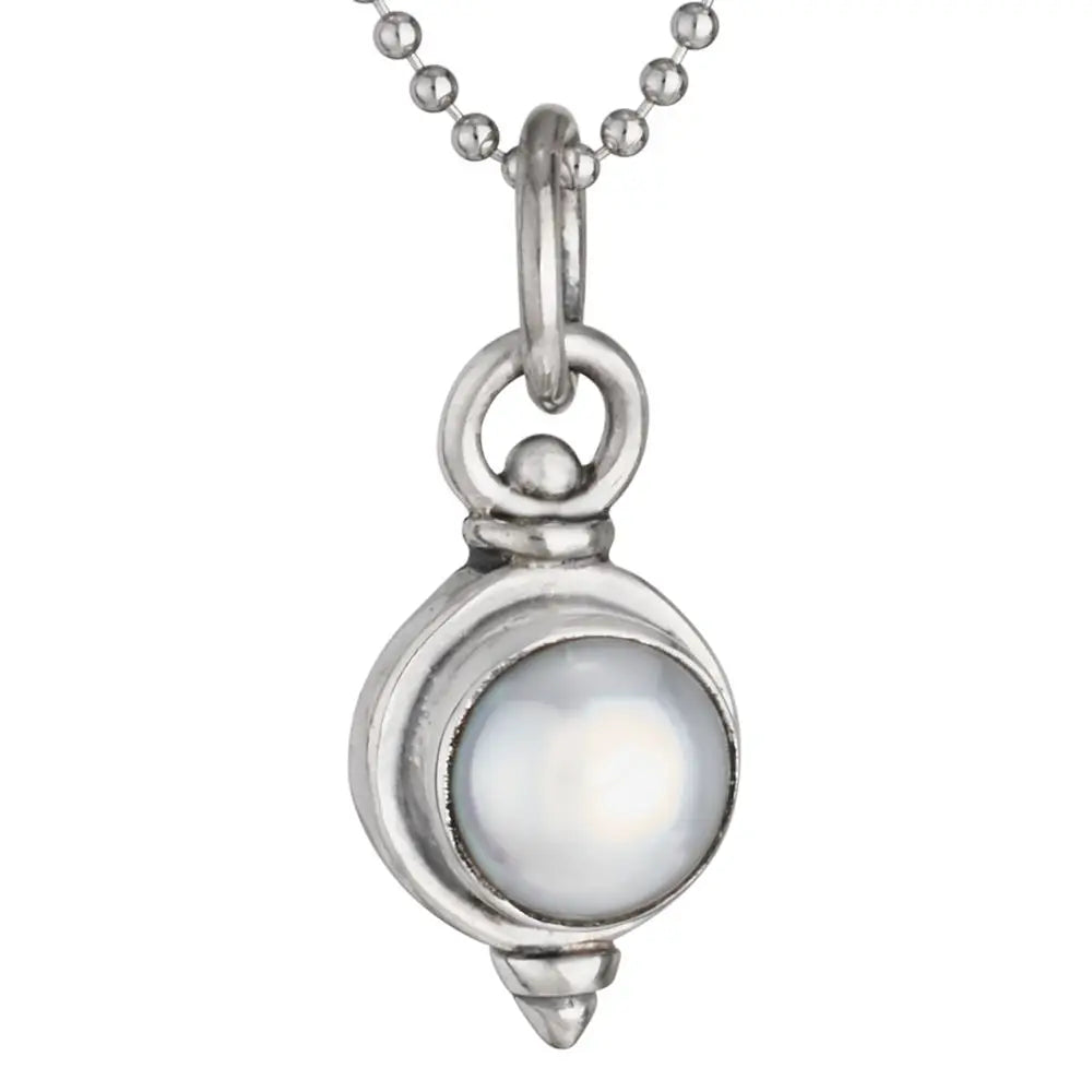 Silver pendant with a pearl on a white background