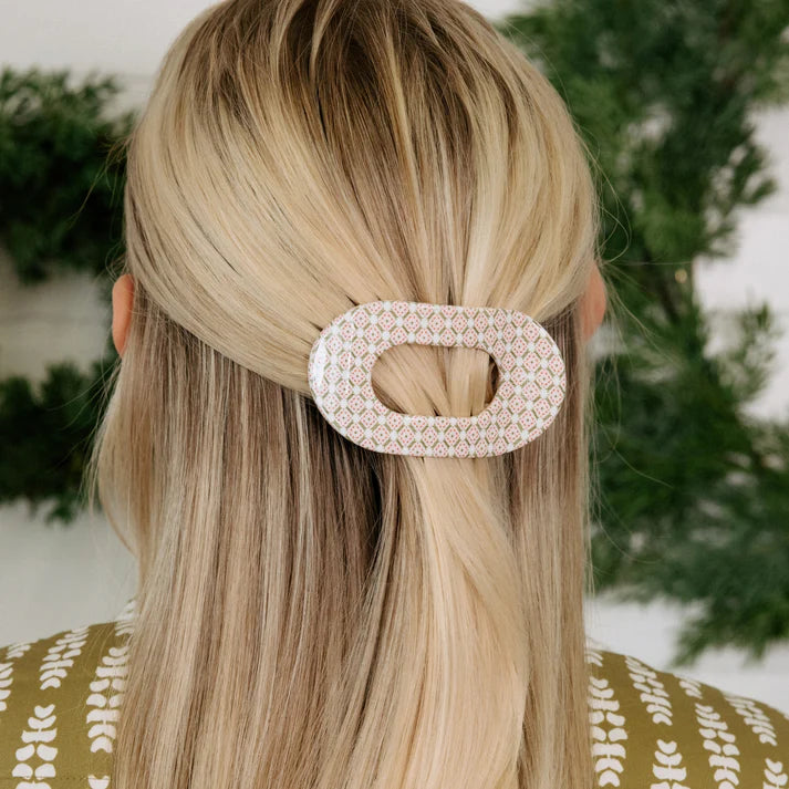 Teleties Flat Round Hair Clip- Pine and Pearl