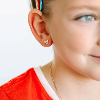 Water Resistant Flat Screwback Earrings- Pink Bow