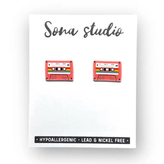 pink cassette tape earrings