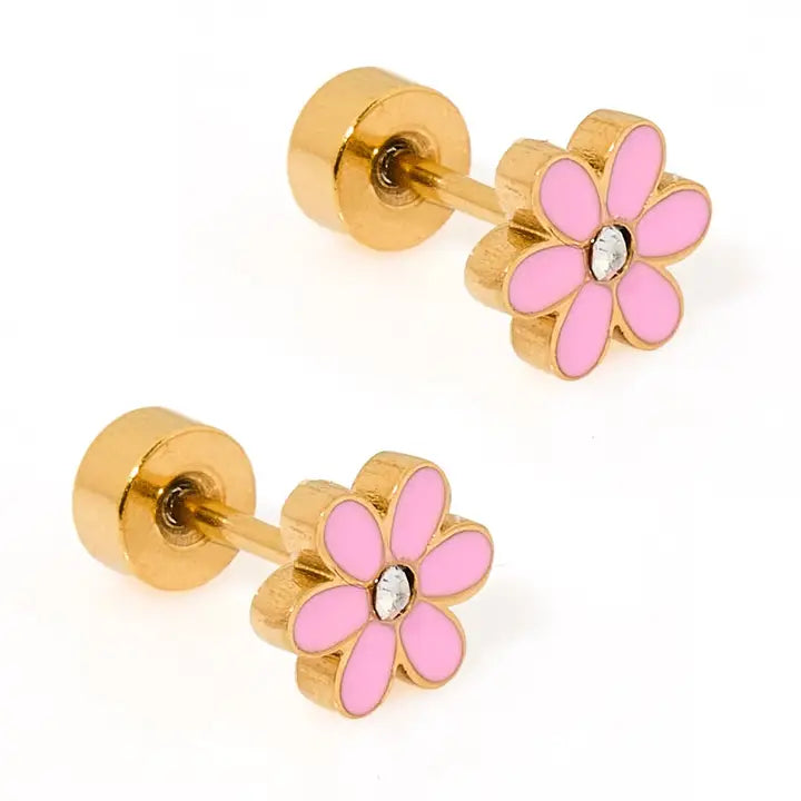 Alli Pink Daisy Flatback Stud Earrings