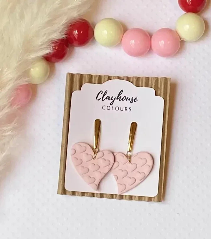 Pink Heart Clay Earrings