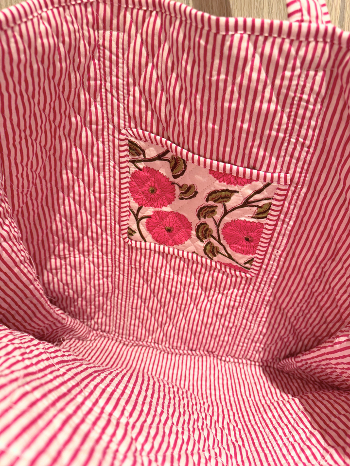 Oversized Quilted Tote Bag in Pink Floral