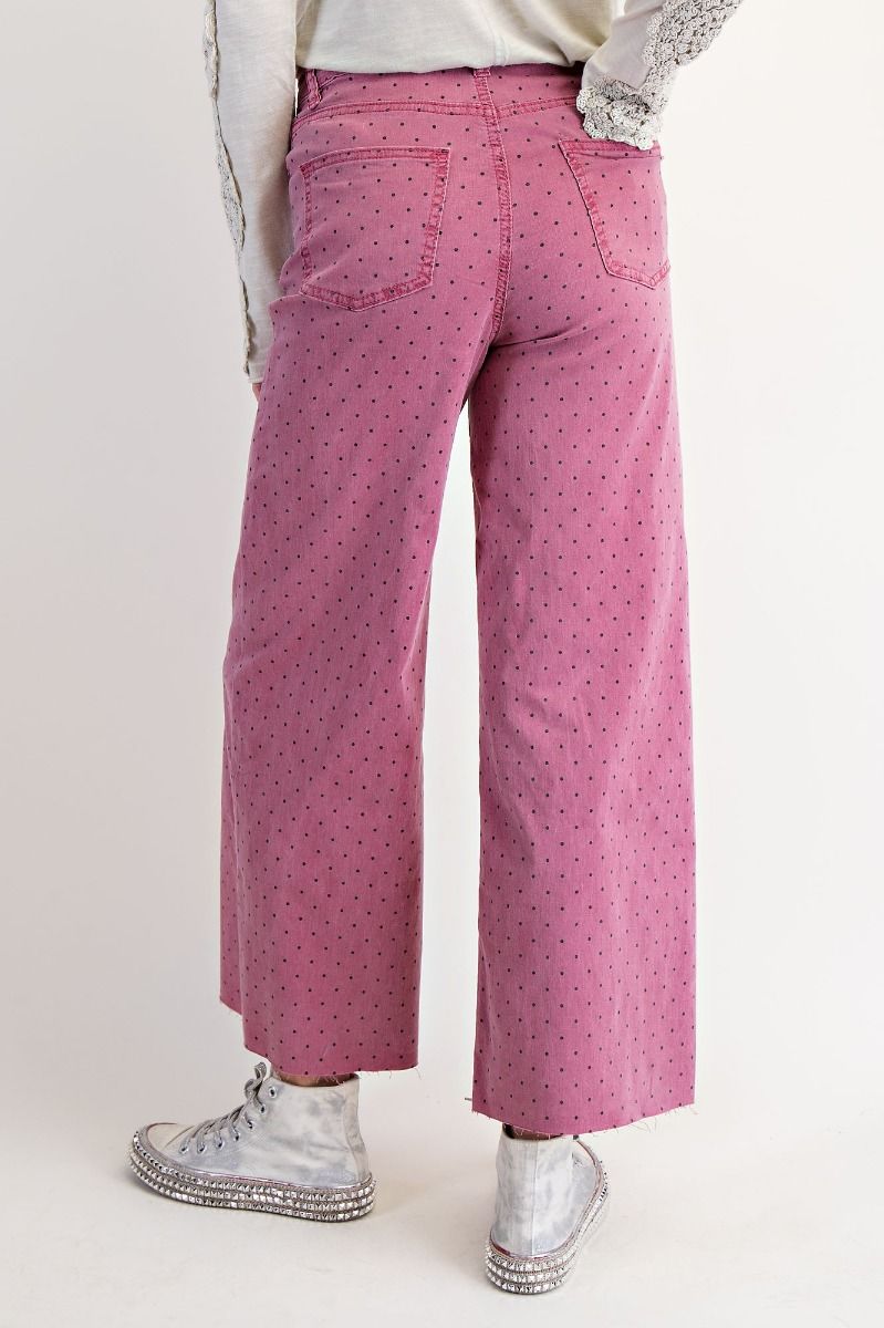 Polka Dots Washed Twill Stretch Pants in Mulberry