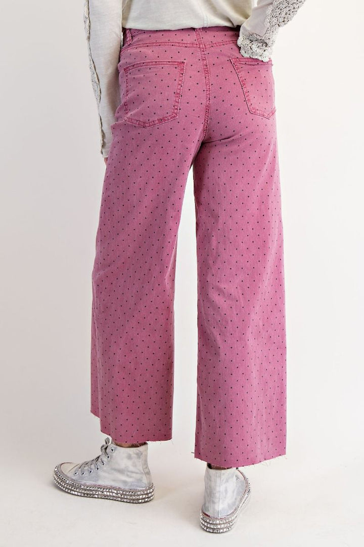 Polka Dots Washed Twill Stretch Pants in Mulberry