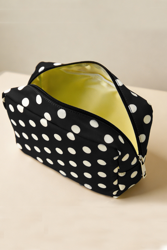Polka Dot Travel Cosmetic Pouch in Black