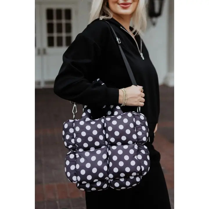 Black and White Polka Dot Mini Puffer Tote