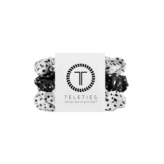 pack of 3 scurnchies with black and white polka dot pattern 