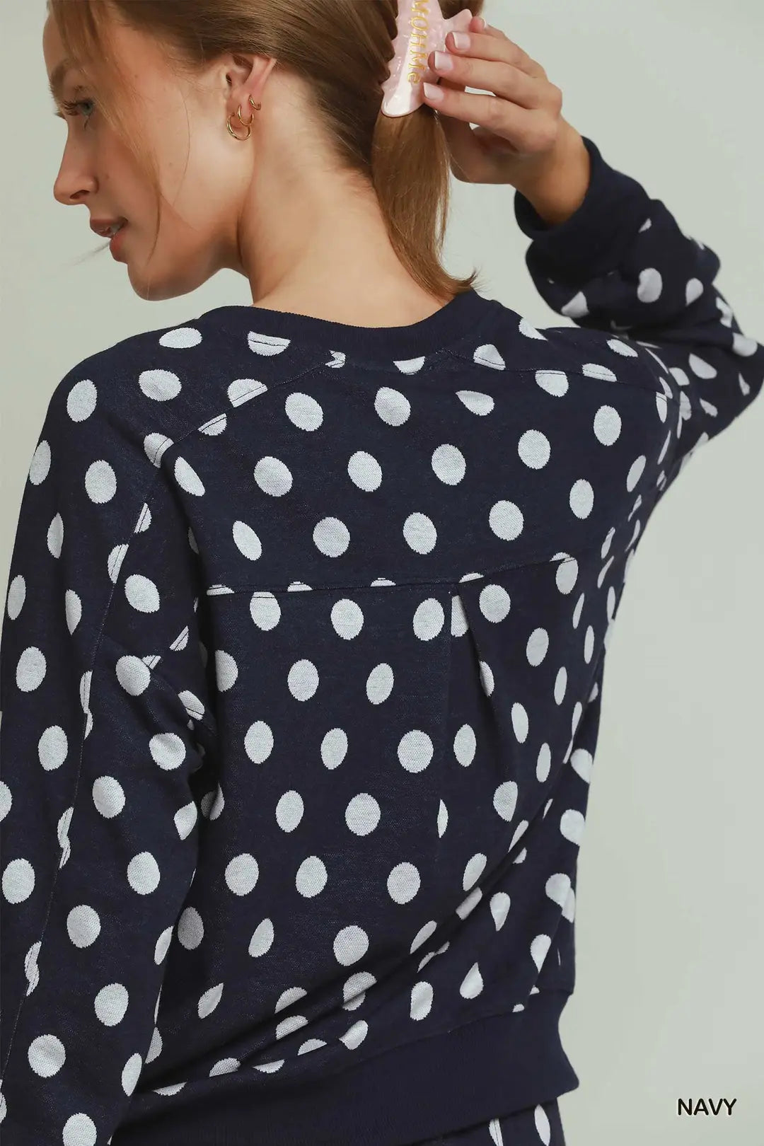 Polka Dot Printed Pullover in Navy Blue