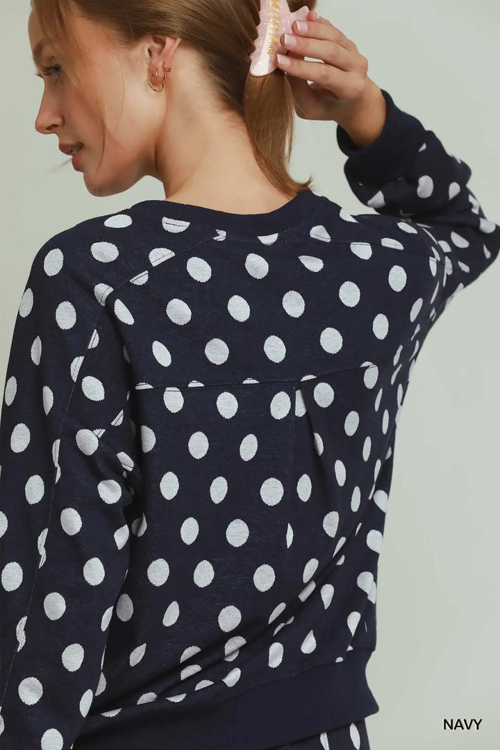 Polka Dot Printed Pullover in Navy Blue