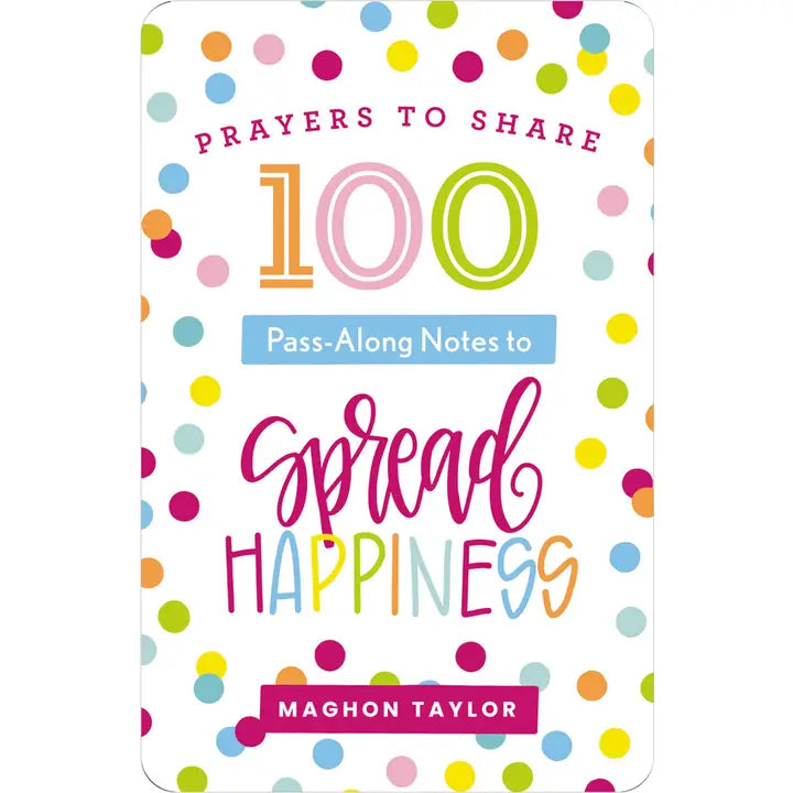 Book cover with colorful polka dots and text about prayers to share and spread happiness