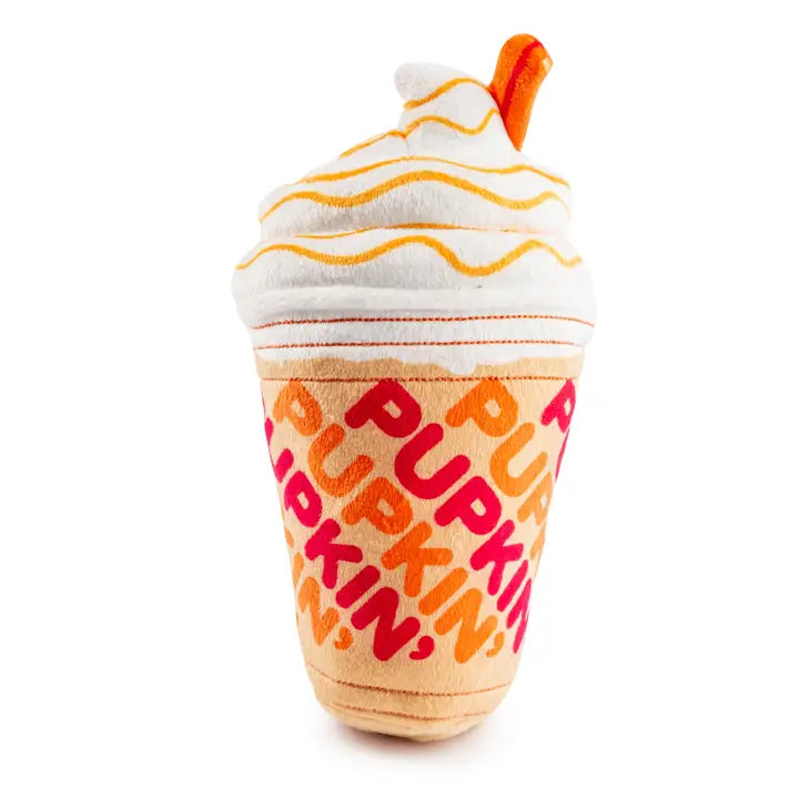 Plush toy resembling a ice cream cone with 'Pupkin' text on a white background