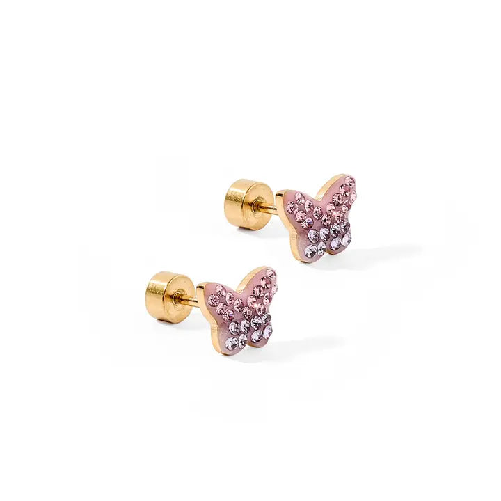 Purple CZ Butterfly Flatback Stud Earrings