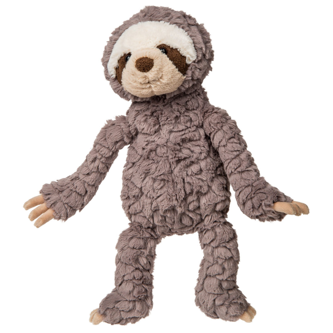 Plush toy sloth on a white background
