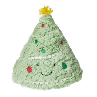 plush christmas tree with embroidered ornaments and smiling face