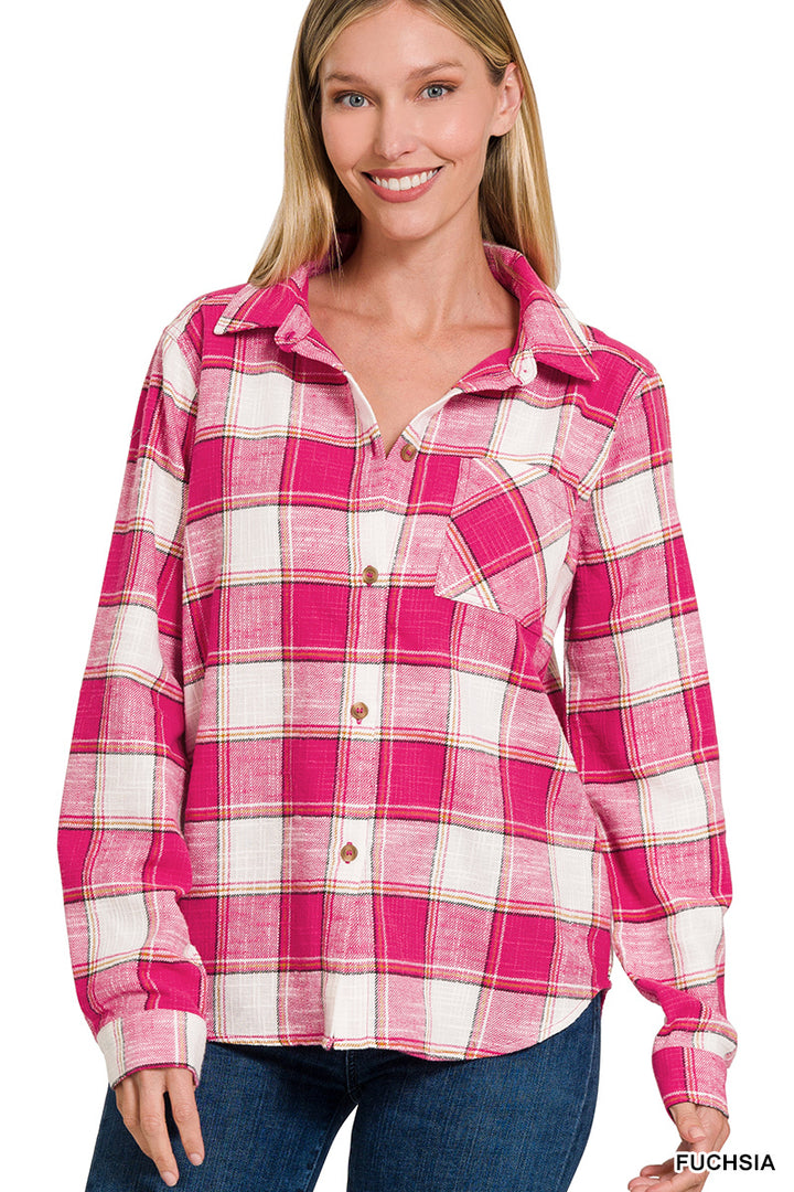 Plaid Shacket in Fushia