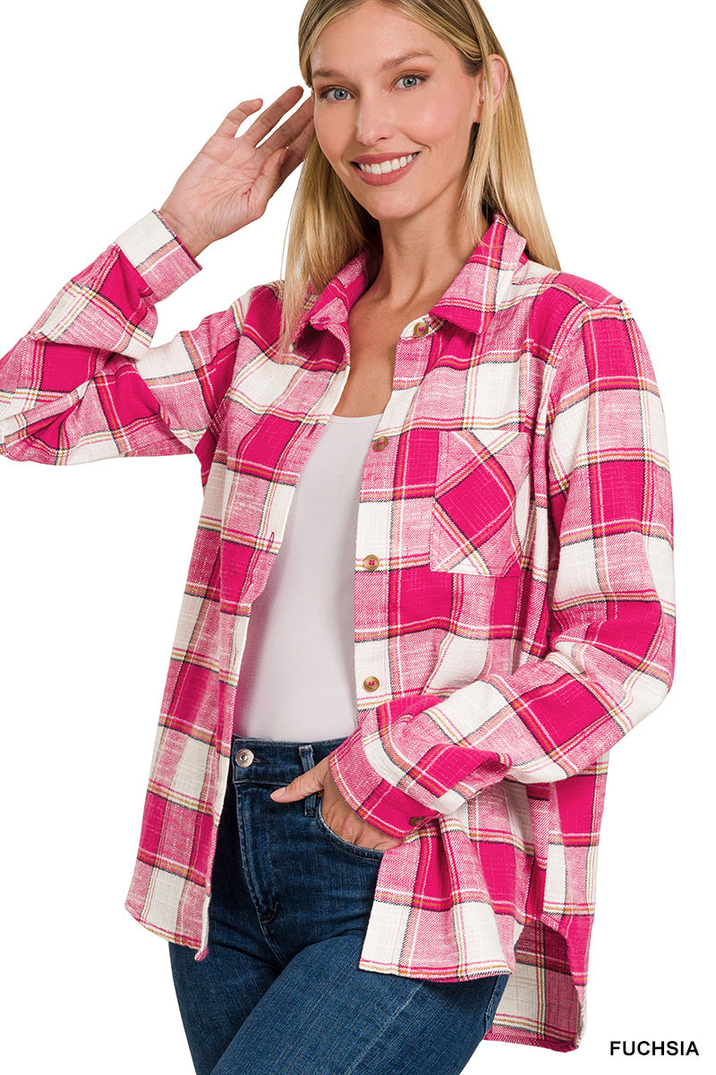 Plaid Shacket in Fushia