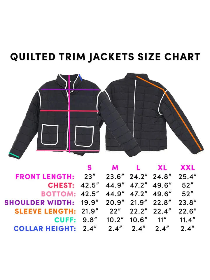 Black Quilted Puffer Jacket with White Trim