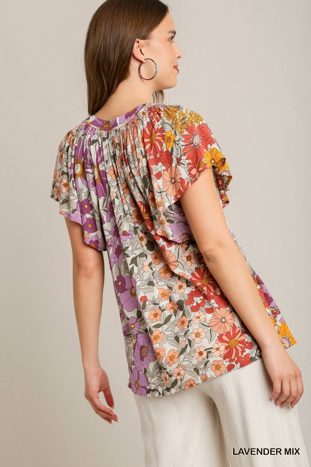 Flowered Top with Ruffle Sleeves