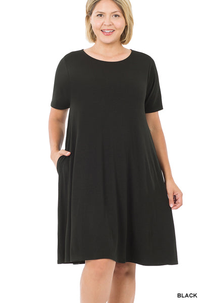 Josie Flared Dress with Side Pockets in Black