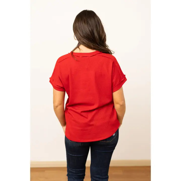 Lucy Red Waffle Knit Top