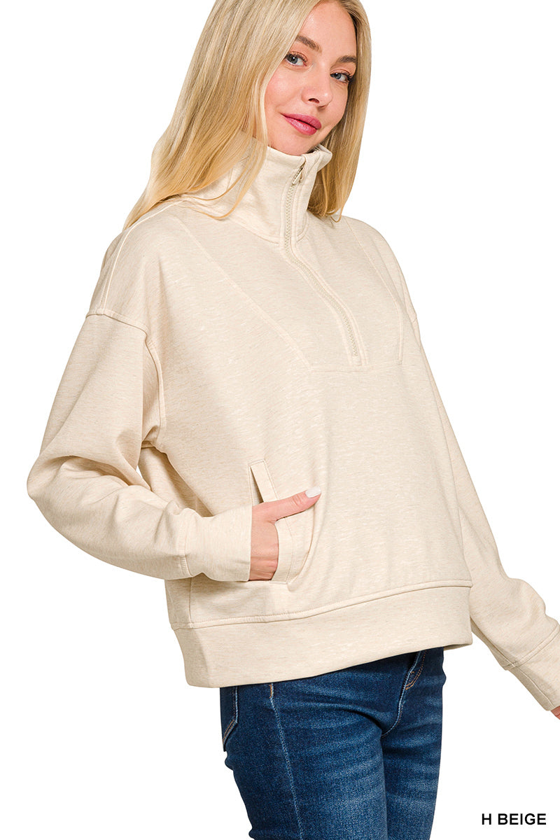 Scuba Half Zip Pullover in Heathered Beige