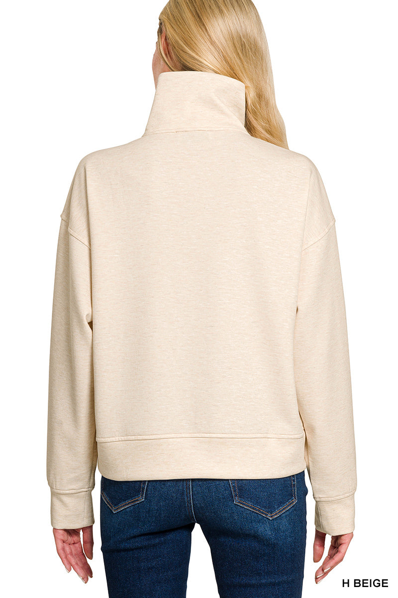 Scuba Half Zip Pullover in Heathered Beige