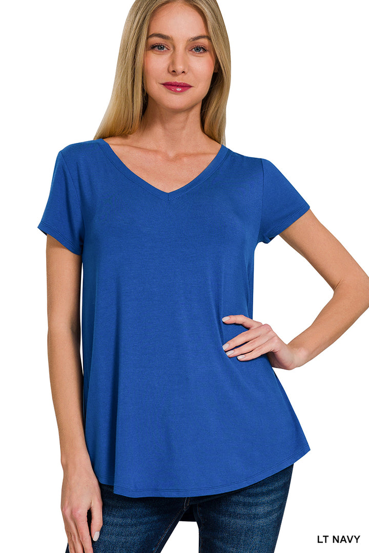 Short Sleeve V-Neck Lightweight Tee in Blue