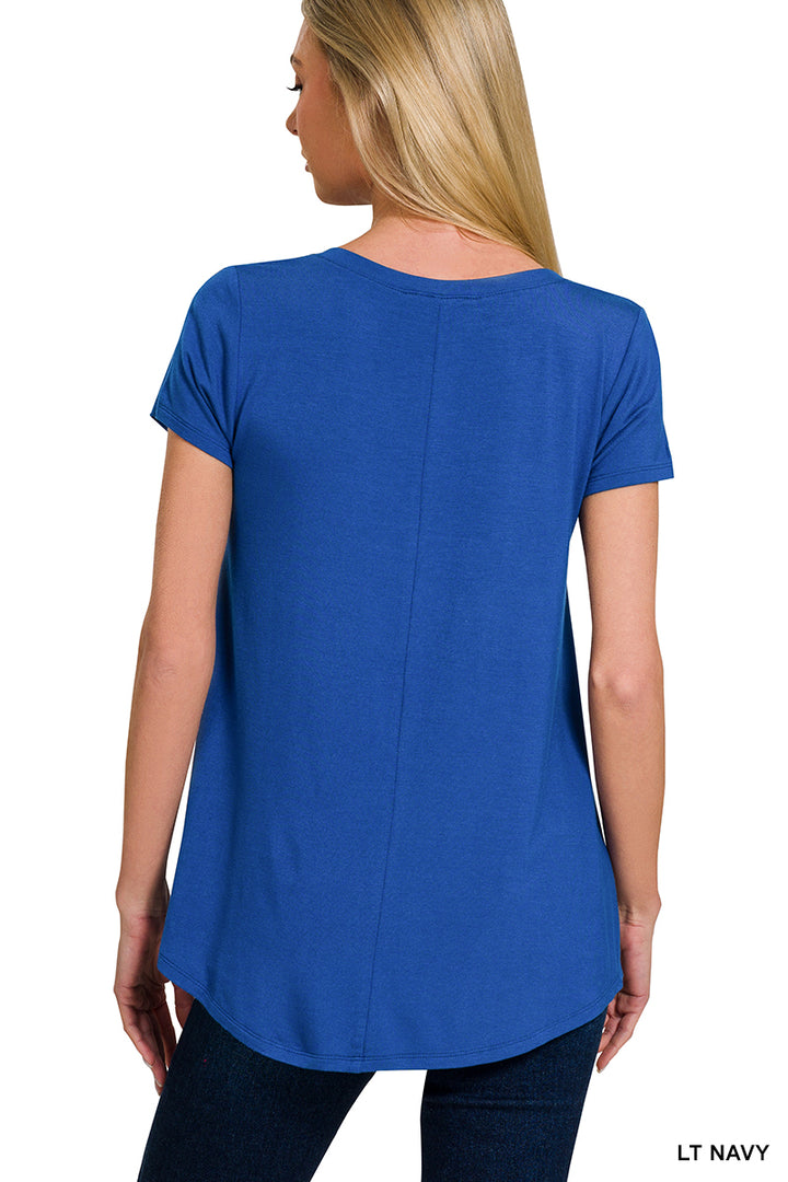 Short Sleeve V-Neck Lightweight Tee in Blue