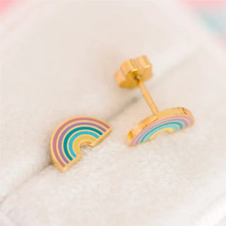 Water Resistant Flat Screwback Earrings- Rainbows