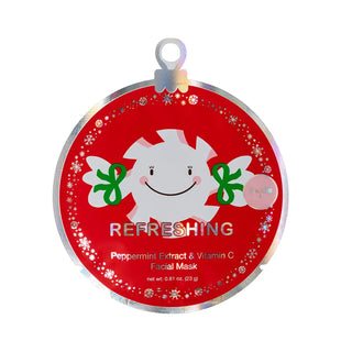 Round facial mask packaging with peppermint design on a white background