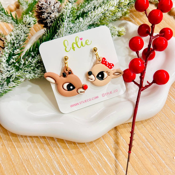 Reindeer Polymer Clay Dangle Earrings