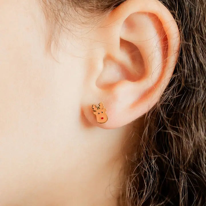 Reindeer Flatback Stud Earrings
