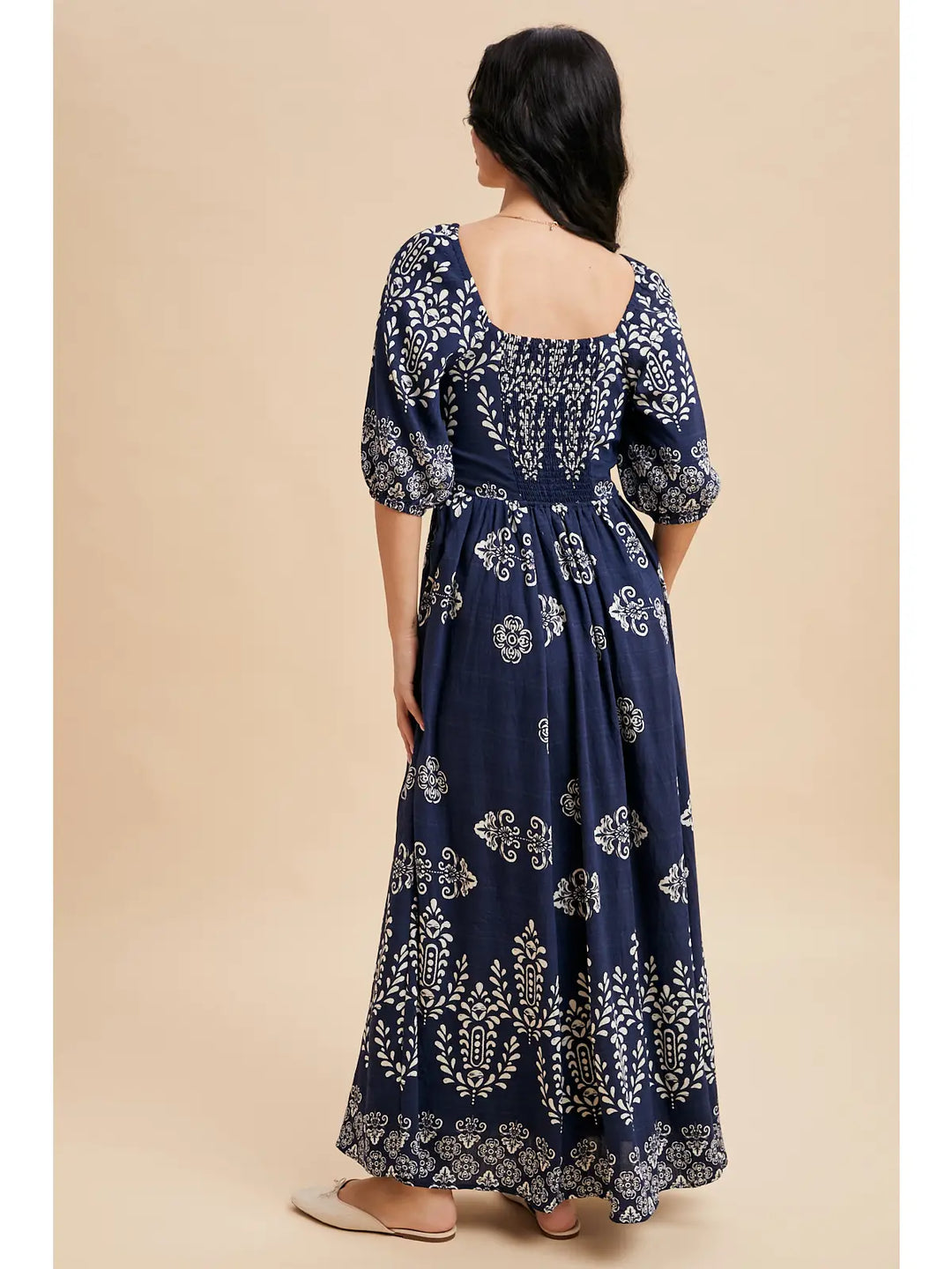 Resort Print Maxi Dress in Indigo