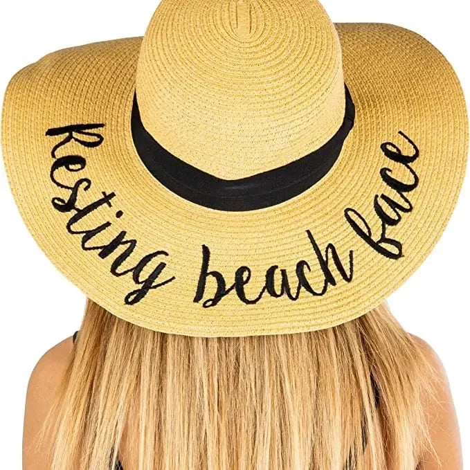 Embroidered Sun Hat - Resting Beach Face