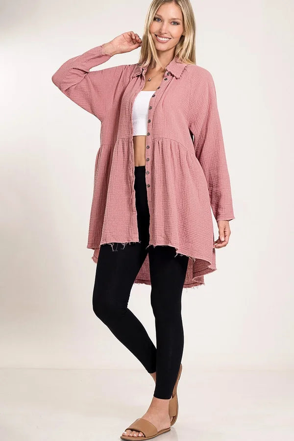 Rose Gauze High Low Shirt