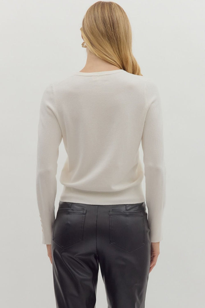 Long Sleeve Button Cuff Top in Cream