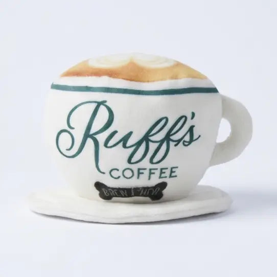 dog toy shaped like a coffee cup