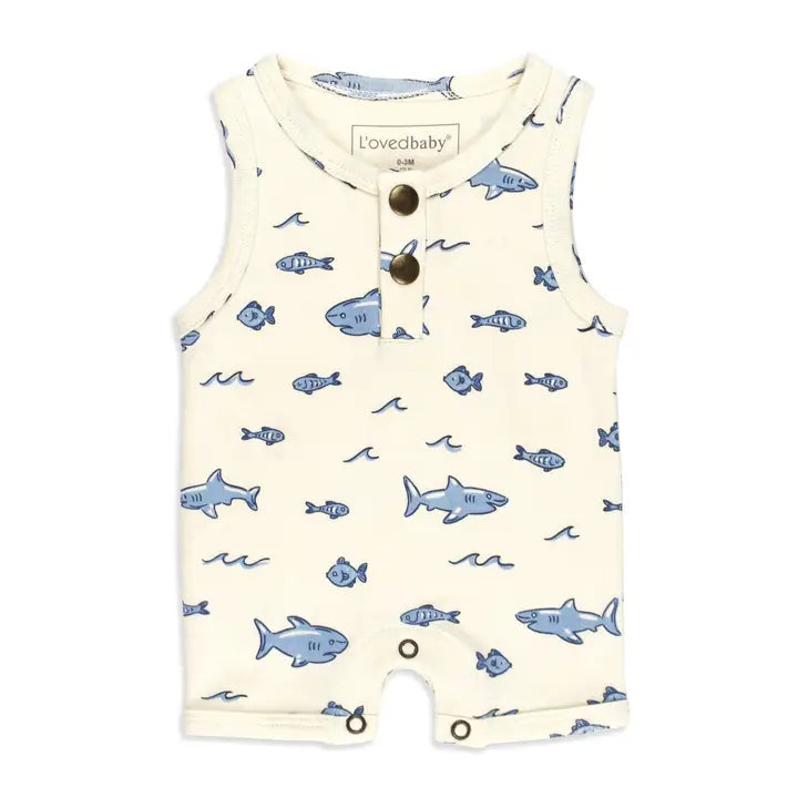 shark design short romper for baby boy
