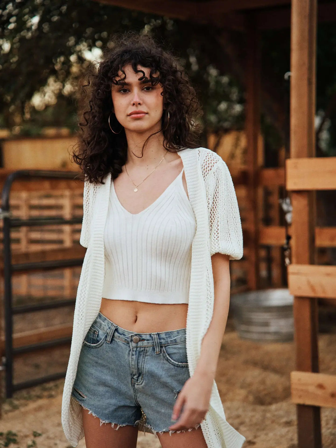 Short Puff Sleeve Crochet Cardigan