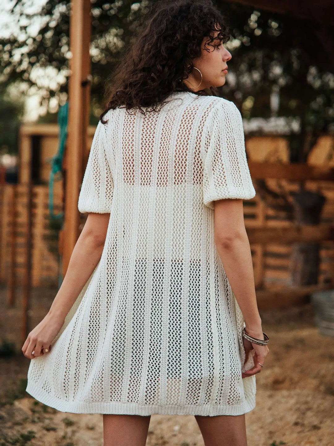 Short Puff Sleeve Crochet Cardigan