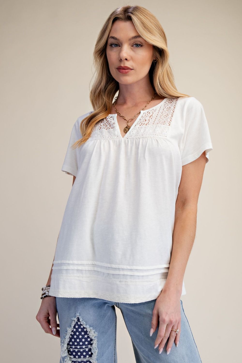 Lace Trim Detailing Cotton Top in White