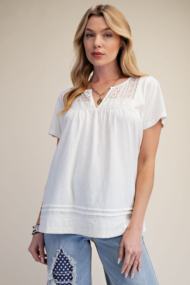 Lace Trim Detailing Cotton Top in White