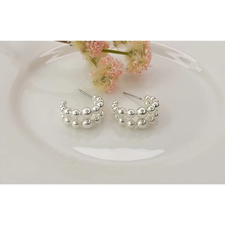 Silver Beaded Hoop Earrings