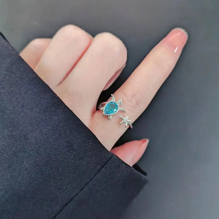 Silver Sea Turtle Adjustable Ring